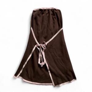 Brown and pink stretchy mini dress / midi skirt with ribbon detail XS